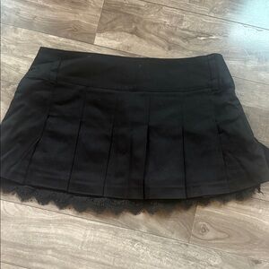 Chic Black Skater Skirt with Lace Trim